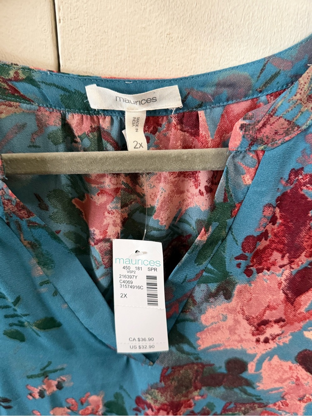 Maurices Turquoise Floral V-Neck Blouse - Picture 2 of 2